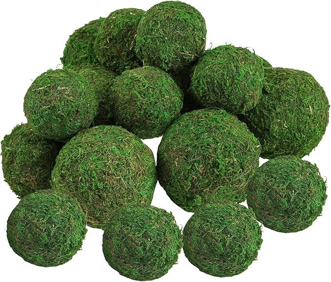 Biubee 18 Pack Decorative Faux Dried Moss Balls- 6pcs 3.1" Artificial Green Plant Mossy Globes+ 12pcs 2.2" Handmade Sphere Moss Gift for Home Dough Bowl Vase Chinoiserie Decors Party Wedding Display