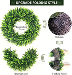 24-26'' Large Boxwood Wreath for Front Door, Porch, Window - Foldable Greenery Boxwood Wreaths for Farmhouse Wedding Indoor Outdoor Decor - Spring, Summer, Fall, All Seasons (with Sash)