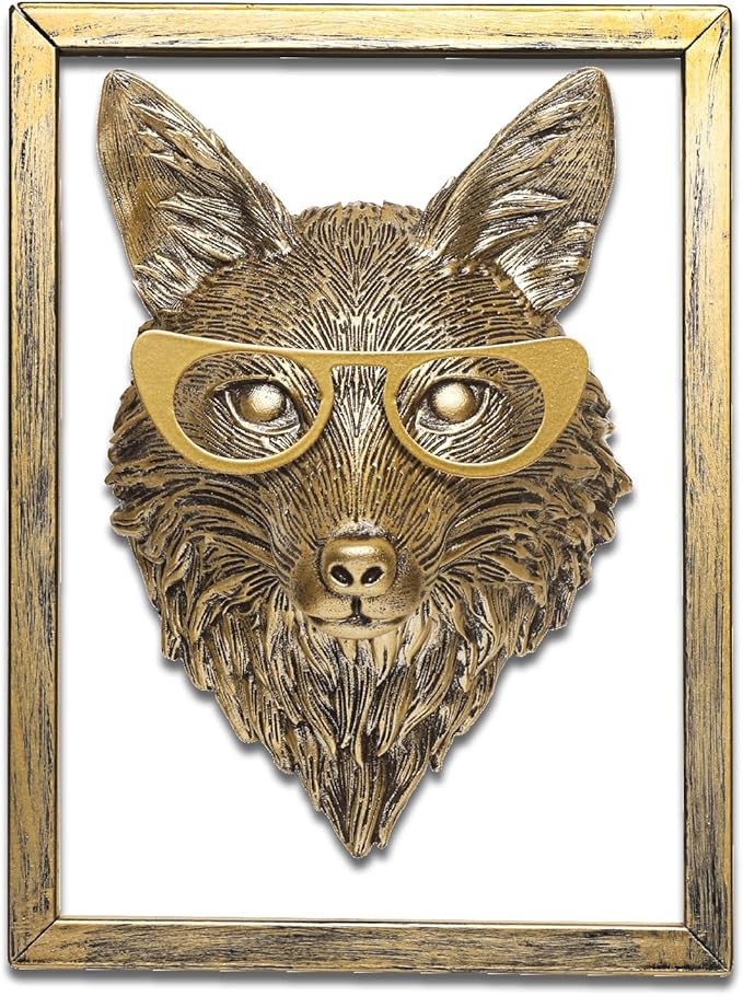 Newinhome Animal Heads Wall Decor (Includes Metal Frame) Resin Animals Sculptures Head Wall Hanging Decoration Gold vintage Wall Sculpture for Living Room Bedroom Office(Fox)