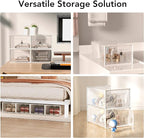 X-Large Shoe Storage Box, 15 Pack Clear Plastic Stackable Shoe Organizer for Closet, Interlocking Design Shoe Container Bins for Sneakers, Foldable Shoe Rack with Lids, White