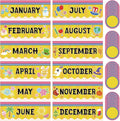 Zonon 48 Pcs Months of the Year Bulletin Board Set 12 Monthly Headliners Holiday Seasonal Monthly Bulletin Board Borders with 36 Round Blank Confetti Cutouts for Classroom(Pencil Style)