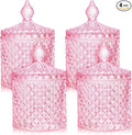 Aoriher 4 Pcs Crystal Glass Candy Jar Set with Lids Home Decorative Storage Jars for Apothecary, Bathroom, Kitchen, and Pantry, Ideal for Cotton Swabs and Jewelry (Large,Pink)