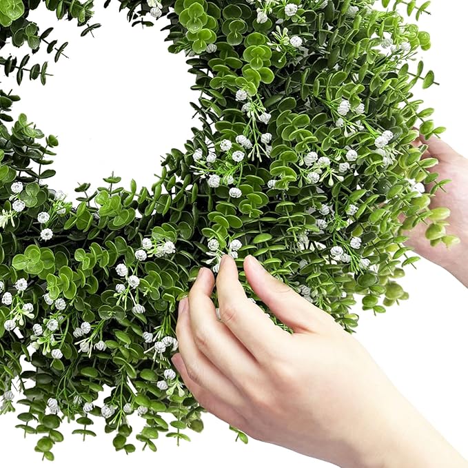 26In Artificial Boxwood Wreaths for Front Door,Boxwood Spring Summer Door Wreath,Artificial Greenery Wreath, Hanging for Home Porch Farmhouse Window Wedding Party Decor All Year Round Indoor Outdoor