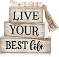Moucuny 4 Pcs Farmhouse Table Decor Inspirational Wooden Signs Rustic Beaded Wooden Block Gift Sign Live Your Best Life Farmhouse Table Centerpiece for Living Room Housewarming Gift