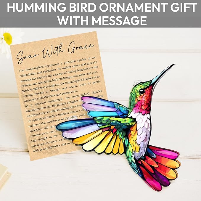 Hummingbird Christmas Ornament, Acrylic Hummingbird Ornament Faux Stained Glass Effect, Hummingbirds Gifts for Women, Bird Lovers, Humming Bird Decor for Home, Christmas Tree, Sympathy Gift Ideas