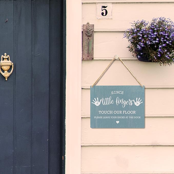 Wall Pediments Shoes Off Sign - Please Take Your Shoes Off, Front Door Welcome Sign (Blue)