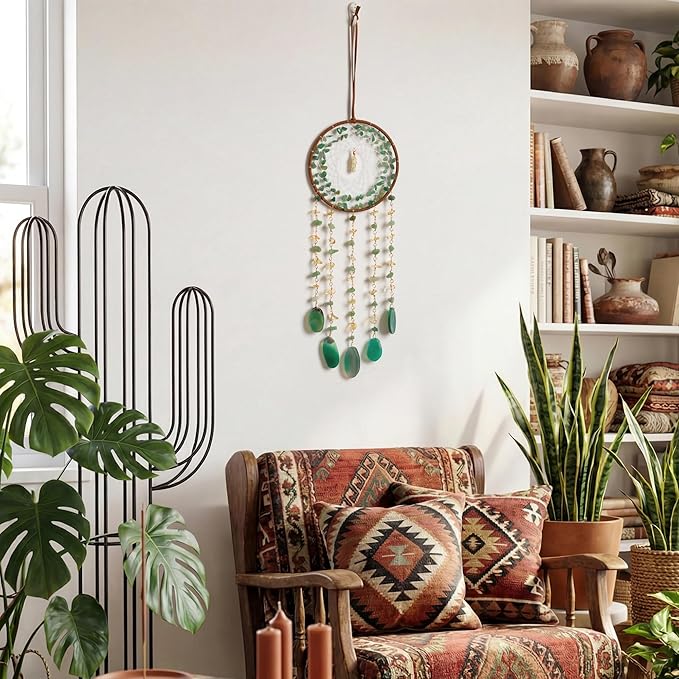 Boho Dream Catchers, Crystal Large Dreamcatcher Green Turquoise Suncatchers for Windows Wall Hangings Decoration Gifts for Adult Girls Bedroom Garden Room Decor