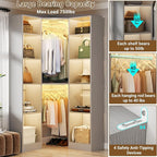 Corner Closet System with 2 Motion Sensor Lights, 39.2" Corner Closet Organizer with 12 Shelves, Closet Corner with 2 Hanging Rods, Versatile 6-Tier Walk-in Closets for Corner Space, Grey
