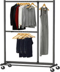 Simple Houseware Dual Bar Adjustable Garment Rack, Black, 72-inch Height