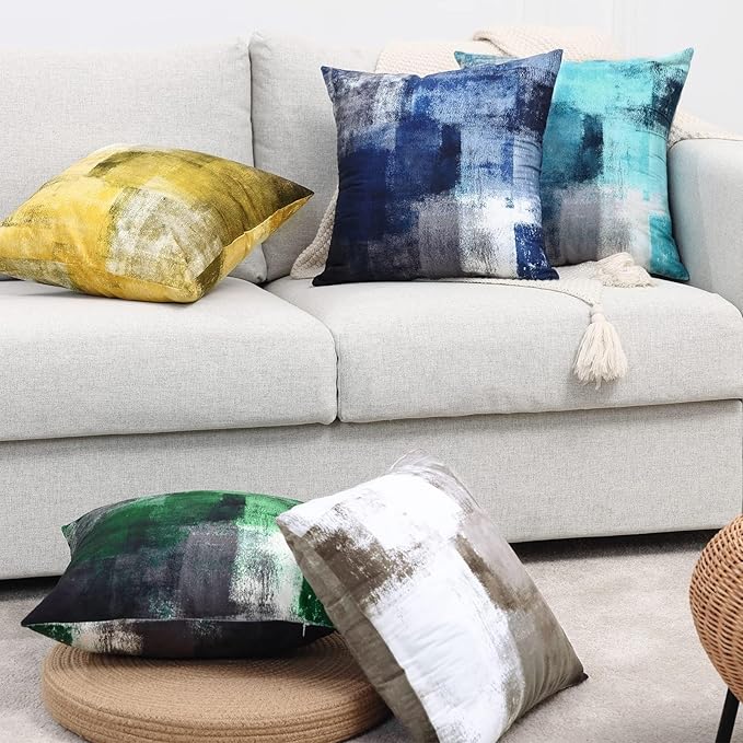 Grey Blue Abstract Art Artwork Pillow Cover, Gallery Modern Decorative Throw Pillows Cushion Cover for Bedroom Sofa Living Room 16 x 16 Inch Set of 2