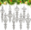 Mifoci 8 Pcs 6 Inch Mercury Glass Finial Christmas Ornaments Hanging Christmas Finials Glass Ornaments Assorted Mercury Decor for Vintage Holiday Xmas Tree Decoration(Silver)