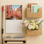 Set of 2 Magazine Holder Wall Basket Water Hyacinth Woven Mail Organizer, Wicker Wall Hanging Baskets for Magazines, Letters & Storage Decorative Mail Holder, Magazine Rack, 11.8x4.3x7.9 Inch