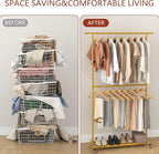 Sywhitta Double Rod Clothing Garment Rack, Rolling Coat Hanger with Bottom Mesh, Clothing Rack for Hanging Clothes, Coats, Skirts, Sweaters, Gold
