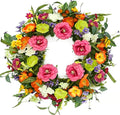 Artificial Spring Summer Wreaths for Front Door 22'' Peony Wreath Colorful Floral Wreath with Peony,Daisy,Poppy Flower Lavender for Indoor Outdoor Farmhouse Home Wall Window Festival Decoration