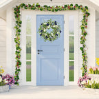 AMF0RESJ Artificial Spring Summer Wreath for Front Door with Pansy Flower,Lavender Morning Glory for Front Door Indoor Outdoor Farmhouse Home Wall Window Festival Wedding Decor,