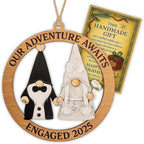 Engagement Ornament, Gnome Ornaments, Gnome Gifts for Women, Wedding Ornaments, Our Adventure Awaits Engaged 2026 Wooden Keepsake, Handmade Couple Christmas Decoration, Engagement Gifts Ready to Gift