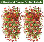 Homsunny Artificial Fake Flowers Plants for Outdoor Decoration, 2 PCS Faux Mums Flowers for Outside UV Resistant Realistic for Porch Patio Garden Yard Balcony Home Decor(Red Brown)