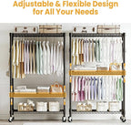 Heavy Duty Rolling Clothes Rack,Load 730LBS Clothing Racks for Hanging Clothes,Free Standing Closet Organizers and Storage Garment Racks with Wheels,2 Rods,Side Hooks,80"H x 45"W x 16"D