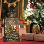 9.6" Christmas Snow Globe Lantern with Santa Claus - Water Swirling Glitter LED Light Musical Lantern with Exterior Decor - Vintage Xmas Gifts - USB Plug or Battery Operated Home Decor (Santa & Dog)