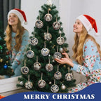 Suzile 36 Pcs Christmas Wooden Ornaments Vintage Christmas Decoration White Sculpture Hanging Decor Retro Round Santa Claus Snowman Tree Decoration for Farmhouse Xmas Home Wreaths Winter Party