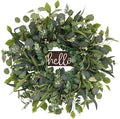 24" Eucalyptus Wreath with Hello Sign for Front Door, All Seasons Greenery Wreath, Artificial Eucalyptus Wreath for Farmhouse Porch, Window, Wall, Year Round Spring Summer Outdoor & Indoor Home Decor