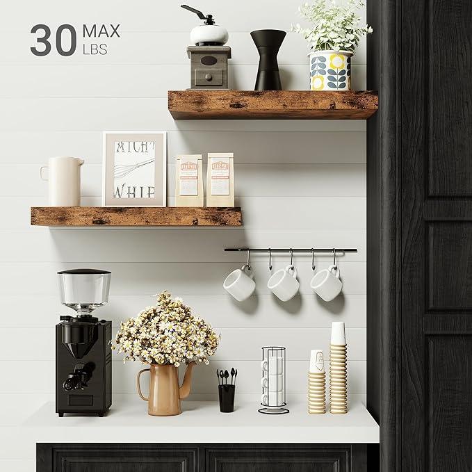 Vivelove Bathroom Floating Shelves for Wall 16 inchs Long, Display Shelves with Invisible Brackets for Living Room, Bedroom, Kitchen, Shelves Over Toilet Farmhouse Home Decor - Set of 2, Rustic Brown
