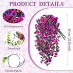 Artificial Hanging Petunias Flowers for Outdoor, 4pcs Fake Plants Long Vine Morning Glory Eucalyptus, UV Resistant Realistic Faux Greenery Indoor Outside Patio Porch Garden Spring Summer Decor, Purple