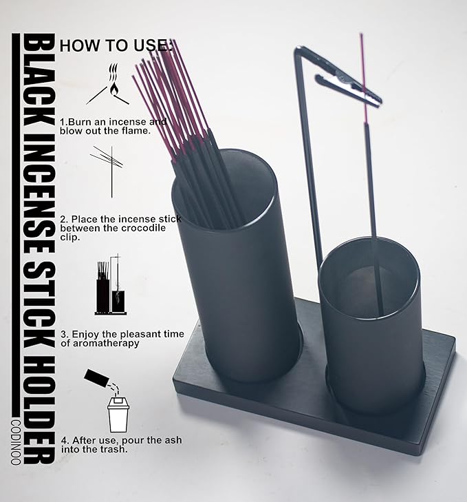 2 in 1 Incense Burner Holder for Sticks,Glass Incense Holder with Storage,Upside Down Incense Holder for Sticks with Glass Ash Catcher for Meditation Yoga Spa Room Home Decor[Full Black]