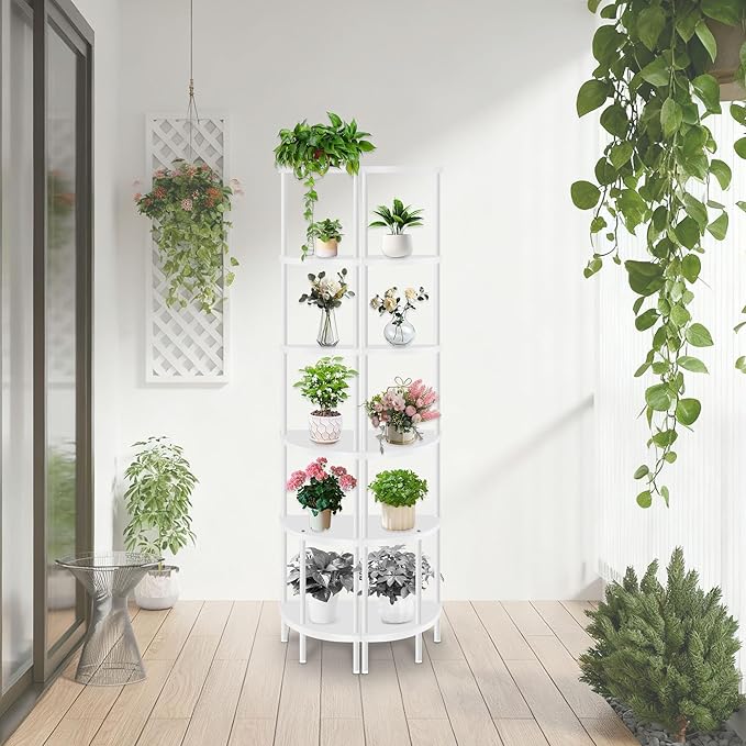 Qupui 6 Tier Corner Shelf Stand, 66” Tall Corner Bookshelf Multipurpose Shelving Unit, Plant Stand Display Rack Home Organizer Shelves for Bedroom Living Room, White