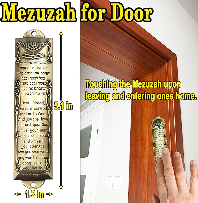 2 Pack Mezuzah with Scroll for Door - Jewish Mezuzah for Door Metal Cases with English and Hebrew Blessing for House Warming Hanukkah Gift (Antique Golds)
