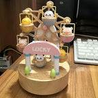 Natural Solid Wood Handcrafted Beech Wooden, Musical FigureTotoro/Carousel/Fairy/Ballerina Figurine,Rotating Hand Crank Mechanism Music Box,Musical Decorations (Colorful Skywheel)