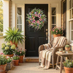 Wreaths for Front Door 26 Inch Spring Summer Wreath with Eucalyptus Leaves Pink Blooms Butterfly,for Year-Round Use Indoors and Outdoors as Wall, Door, Window, Party and Wedding Decorations