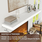 Venusmiles Floating Shelves for Wall, 72 Inch Wide x 12 Inch Deep Floating Shelves, Long Wood Floating Wall Shelf Shelves for Living Room Bathroom Bedroom Kitchen Home - (White, 72" W x 12" D x 2" H)