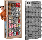 40-Pocket Over the Door Shoe Organizer - Large Mesh Pocket Hanging Shoe Organizer,Behind the Door Shoes Storage Holder Hanger,Large Capacity Design for Dorm Room College,Store 20 Pairs(Grey)