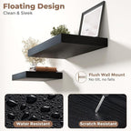 72 Inch Long Floating Shelves for Wall Set of 2, 12"D Wood Grain Bathroom Shelves with Invisible Brackets, Easy Install Engineered Wood Storage Shelves for Kitchen, Living Room, Bedroom, Black Finish