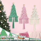 HunnmingRe 3 Pcs Large Macrame Christmas Tree Macrame Christmas Wall Decoration Hanging Ornaments Boho Wall Decor for Party Supplies (Pastel)