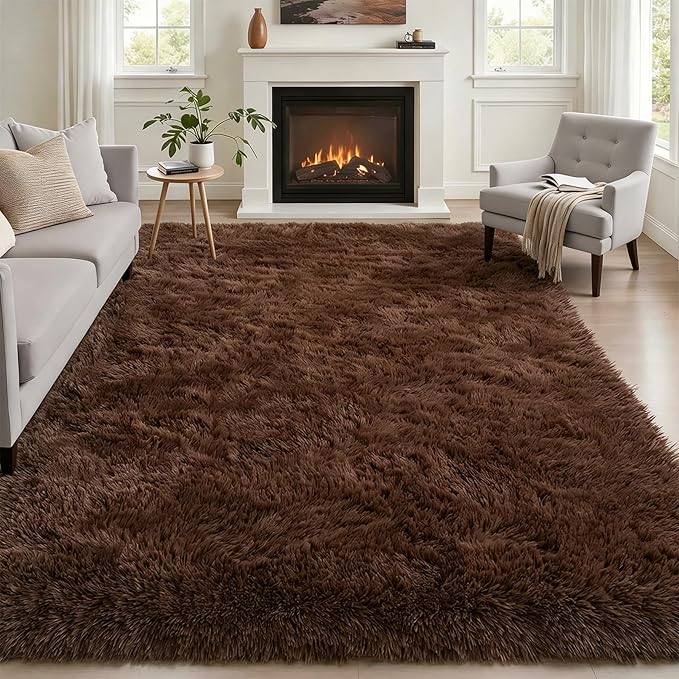 Fluffy 4x6 Area Rugs for Living Room Bedroom: Ultra Soft Shag Rug Non-Slip Non-Shedding Small Plush Bedside Rug Indoor Floor Carpets for Kids Room Playroom Entryway Nursery Dorms Home Decor Brown
