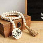 Meplait Hello Wooden Bead Garland with Tassel, Decorative Beads Home Decor Farmhouse Tassel Garland Boho Decor for Tiered Tray（38in）