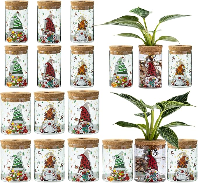 Christmas Vases, 2 Sizes Propagation Jars with Christmas Decorations Patterns, Desktop Glass Hydroponic Planter for Plant Cuttings, for Plant Lovers (18)