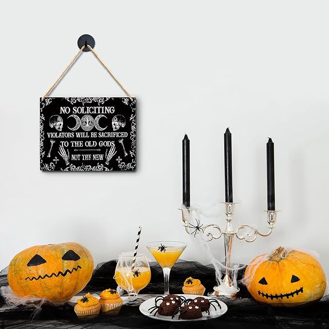 Lacosu Wall Pediments No Soliciting Sign for House Home,No Soliciting Welcome Sign for Front Door,Witchy Wall Decor,Gothic Wall Decor,10x8 Inches