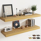 48 Inch Long Floating Shelves for Wall Set of 2, 12"D Wood Grain Bathroom Shelves with Invisible Brackets, Easy Install Engineered Wood Storage Shelves for Kitchen, Living Room, Bedroom, Oak Finish