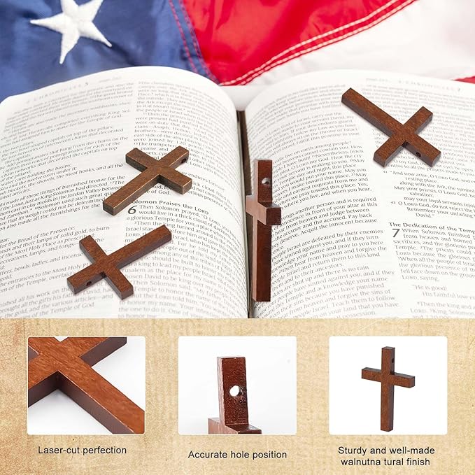 80 Pack Wooden Cross, Wall Crosses Wooden Crosses for Crafts, Wooden Pocket Cross Charms Keychain, Wooden Crosses Pedants for Church Praying, Easter Egg Fillers