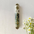 Hand Painted Mezuzah, Exquisite Enamel Mezuzah with Star of David and Jerusalem Motifs
