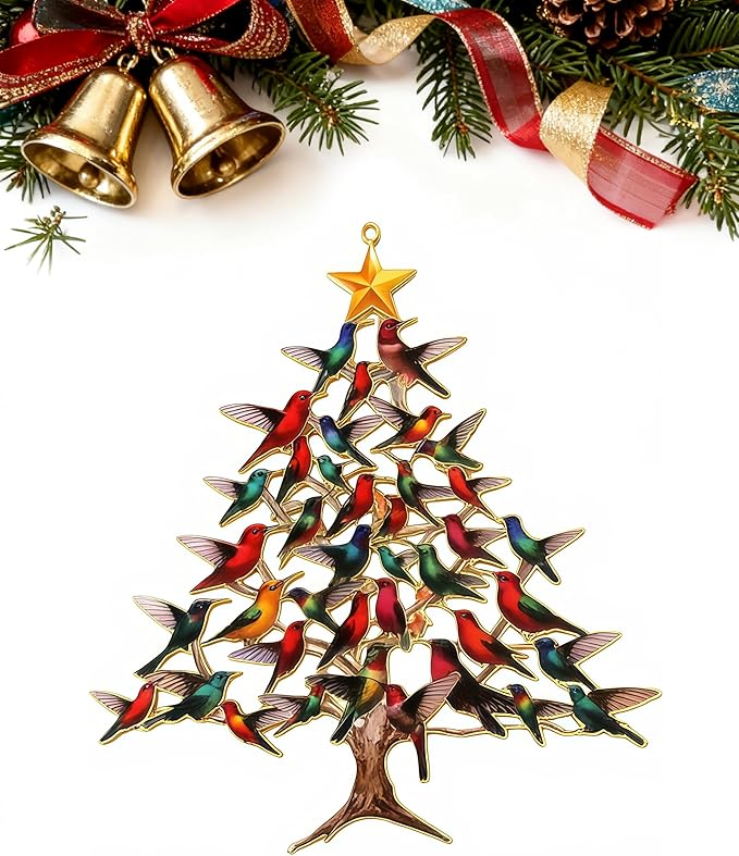 Stacked Hummingbird Christmas Decorations Hummingbird Christmas Ornament, 2D Laser-Cut Iron Metal Decor for Holiday, 2025