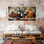 Geometric Kitchen Wall Art Abstract Wine Canvas Prints Red Wine Glass and Fruit Pictures Rustic Farmhouse Still Life Painting Wine Bar Decor for Dining Room Restaurant Home Decorations 29.53x57.87"