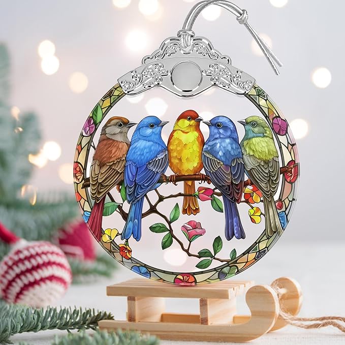 Christmas Ornaments - Stained Glass Christmas Decor - Birds Ornaments for Christmas Tree - Christmas Tree Ornament - Bird Lover Gift - Gifts for Friends - Xmas Gift Ideas - Gift Exchange