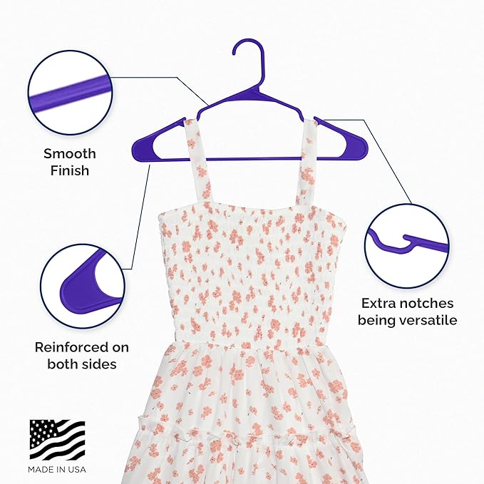 Plastic Hangers 50 Pack - Space Saving Clothes Hangers, Made in USA, Durable & Strong Plastic Shirt & Coat Hanger with Notches & Shoulder Grooves, Non-Slip Clothing Hangers | Dark Grape