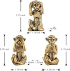 Leekung 3 Wise Monkeys Statue for Home Decor Accents,Hear no Evil See no Evil Speak no Evil Figurine for Living Room Boho Desk Gold Modern Table Decor,Monkey Gift Shelf Decor Accents Antique Bronze