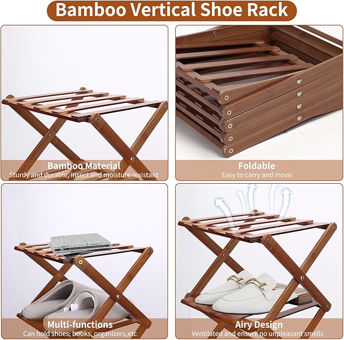 Shoe Rack Foldable, Portable Shoes Organizer Standing Shelf, Multifunctional Vertical Narrow Shoe Rack for Entryway, Closet, Bedroom and Hallway(Dark Brown, 5 Layers)