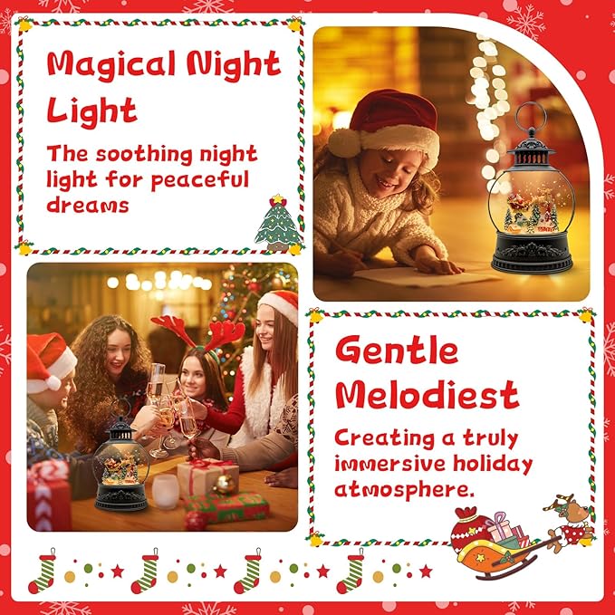 Christmas Snow Globes, Light Up Snow Globe with 6H Music Timer, Auto Snowfall, USB or Battery Powered, Christmas Globe with Santa Snow Globe Scene, Indoor Christmas Decorations for Home, 11.4 Inch